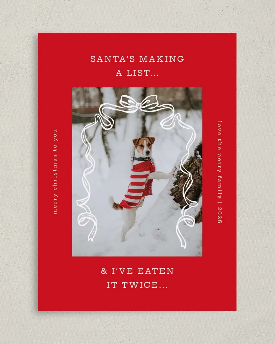 This is a 5" x 7" Christmas Card called Santa's List printed in full color on Premium Smooth paper