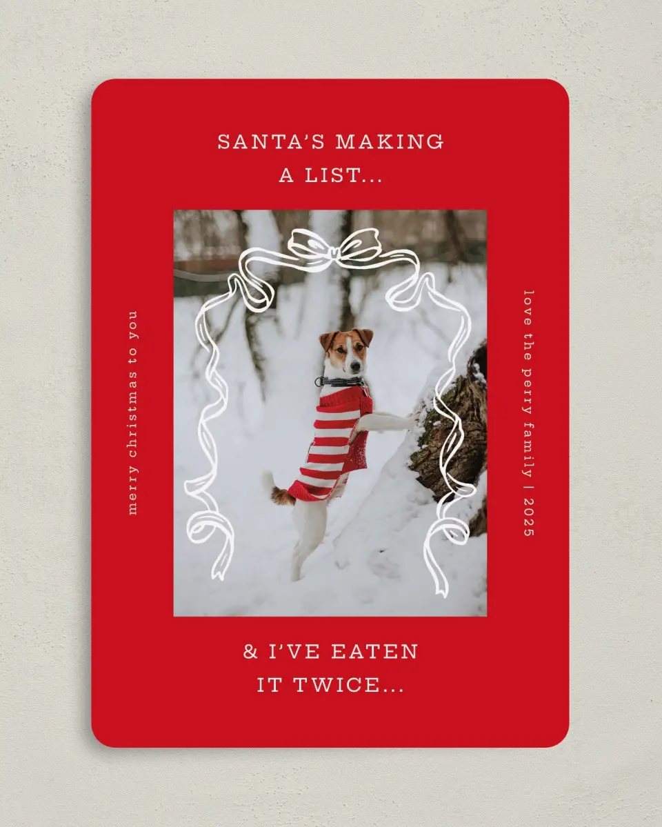 This is a 5" x 7" Christmas Card called Santa's List printed in full color on Premium Smooth paper