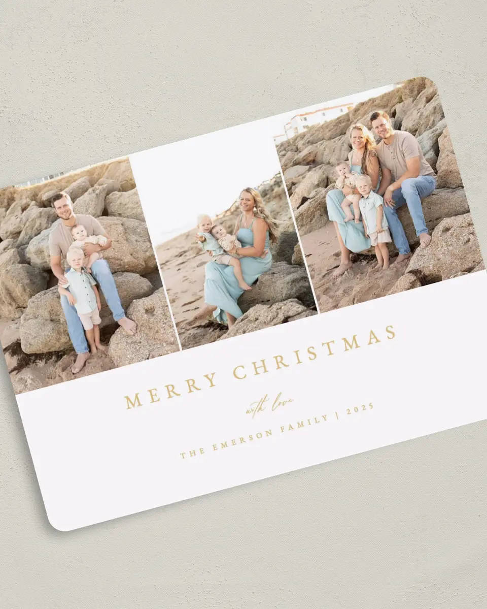 This is a 5" x 7" Christmas Card called Golden Cheer printed in full color on Premium Smooth paper