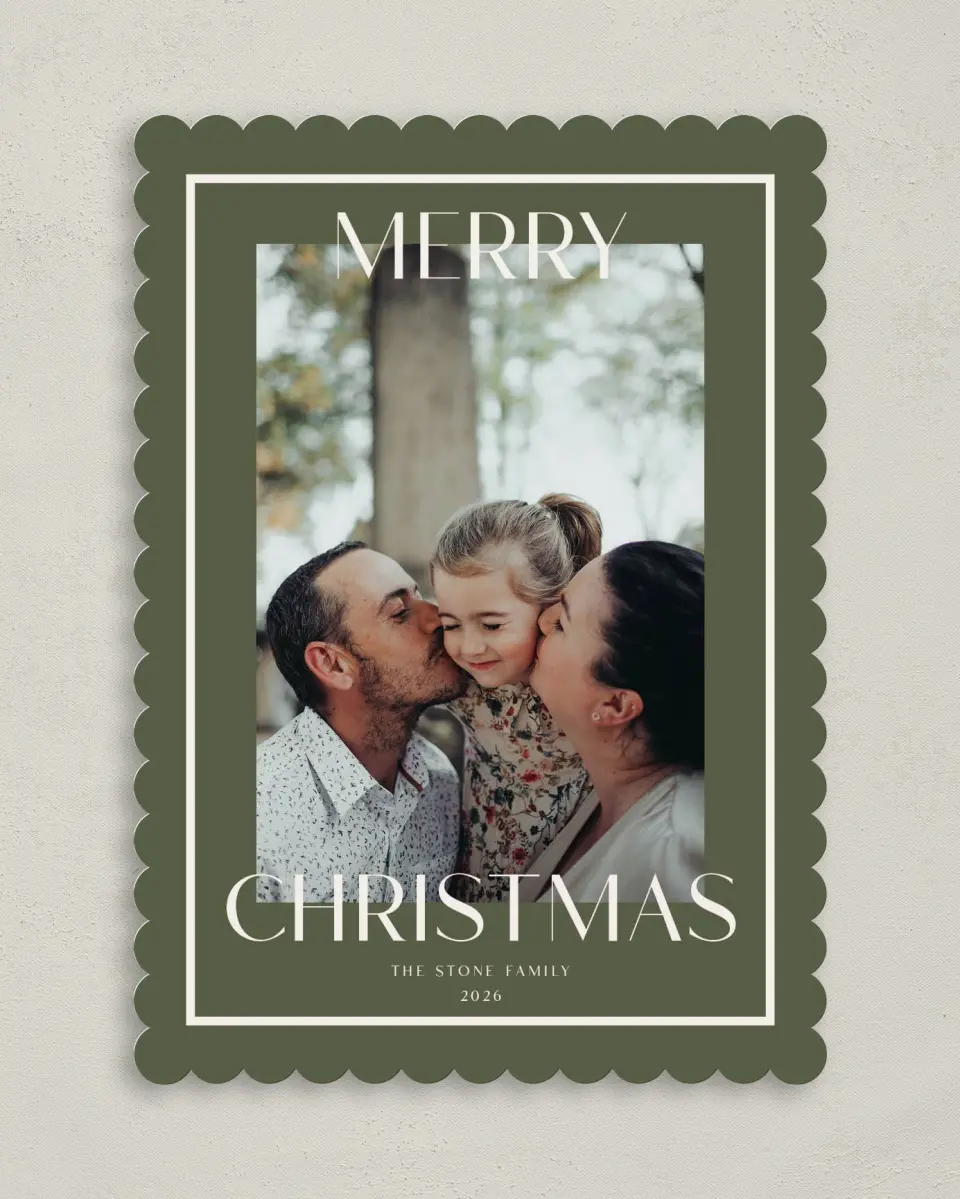 This is a 5" x 7" Christmas Card called Framed Cheer printed in full color on Premium Smooth paper on Premium Smooth paper on Premium Smooth paper