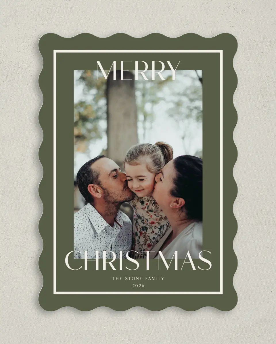 This is a 5" x 7" Christmas Card called Framed Cheer printed in full color on Premium Smooth paper