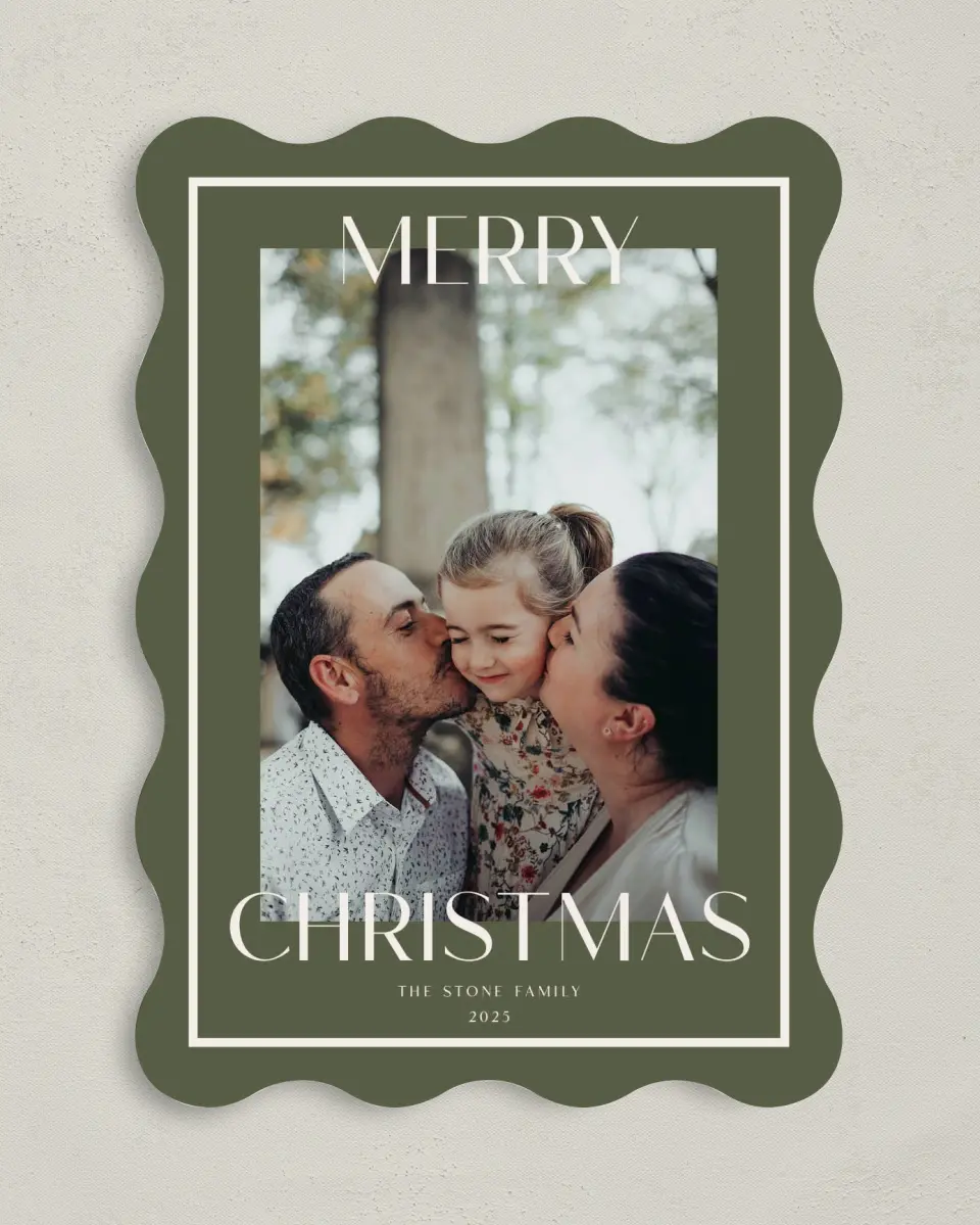 This is a 5" x 7" Christmas Card called Framed Cheer printed in full color on Premium Smooth paper