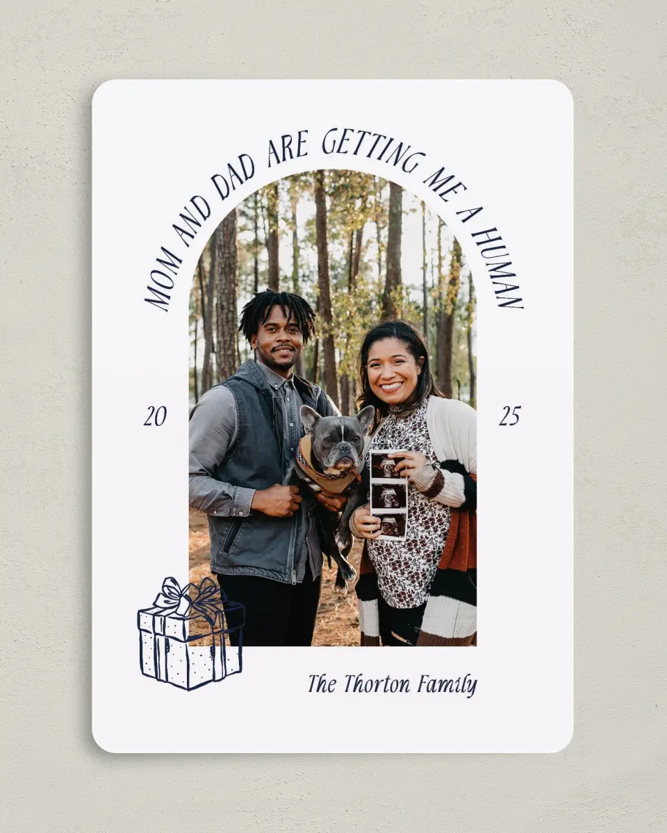This is a 5" x 7" Christmas Card called New Addition printed in full color on Premium Smooth paper