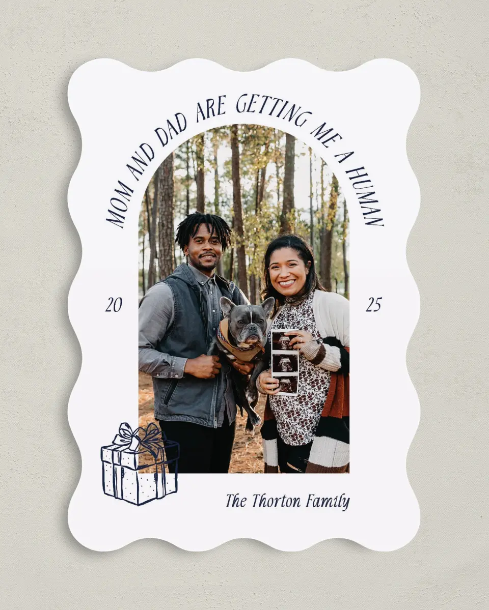 This is a 5" x 7" Christmas Card called New Addition printed in full color on Premium Smooth paper