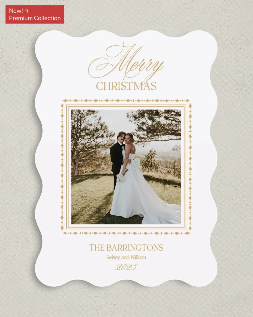 This is a 5" x 7" Christmas Card called Golden Greetings printed in full color with Gold foil on Premium Smooth paper