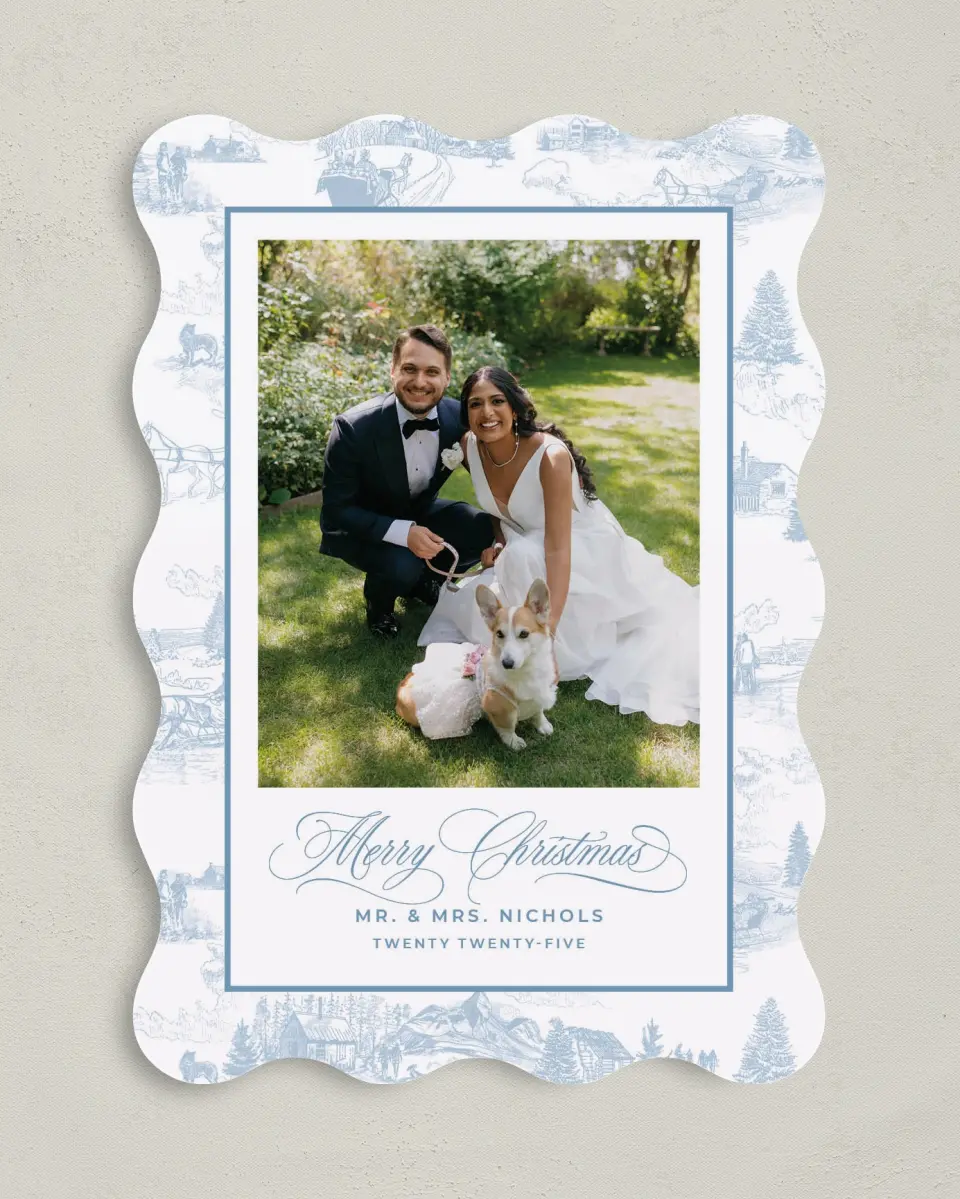 This is a 5" x 7" Christmas Card called Winter Toile printed in full color on Premium Smooth paper
