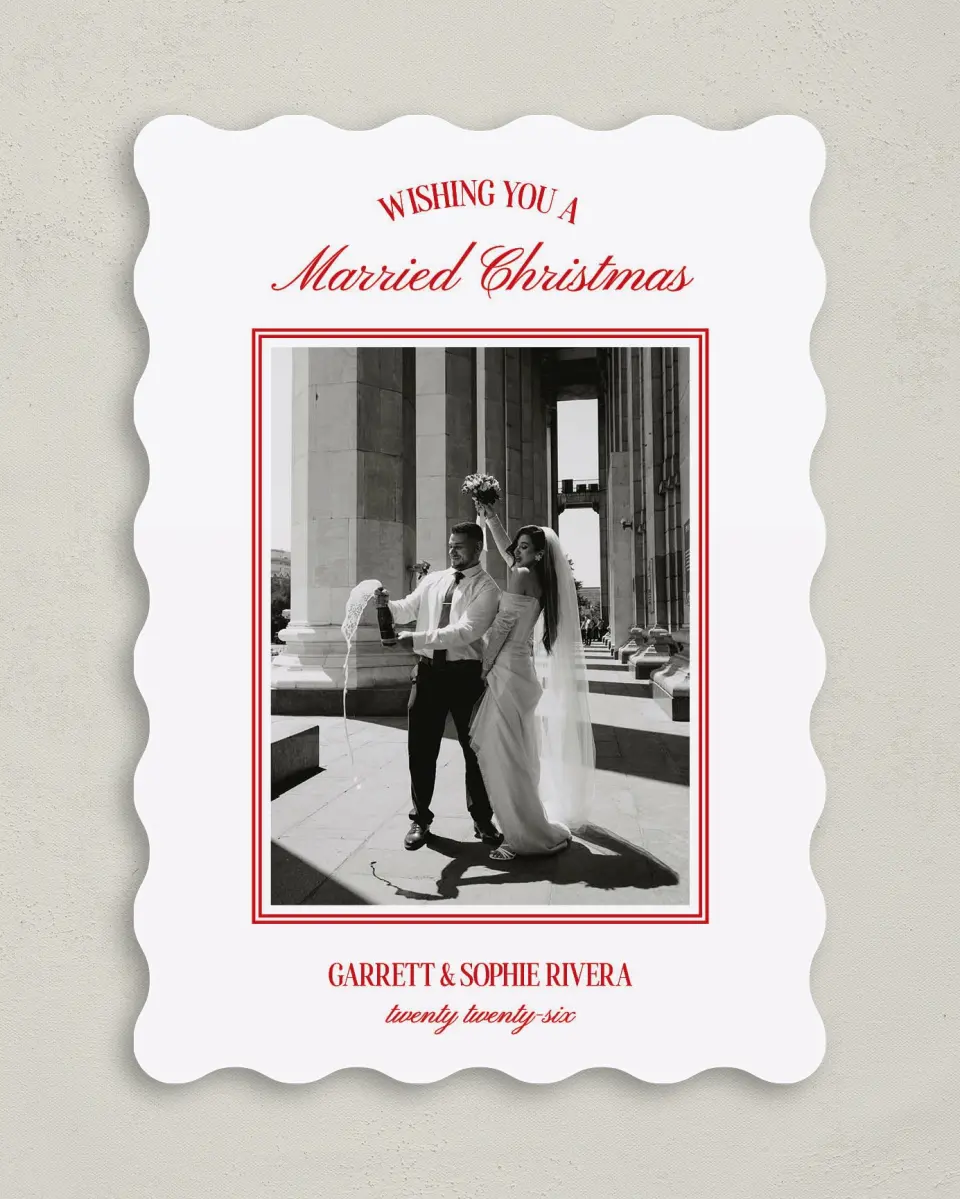 This is a 5" x 7" Christmas Card called Regal Cheer printed in full color on Premium Smooth paper