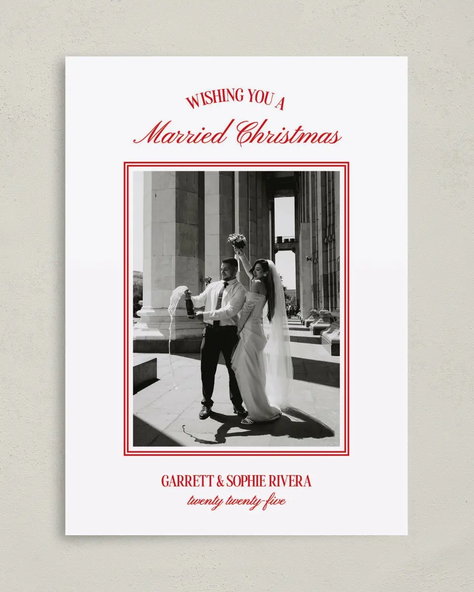 This is a 5" x 7" Christmas Card called Regal Cheer printed in full color on Premium Smooth paper