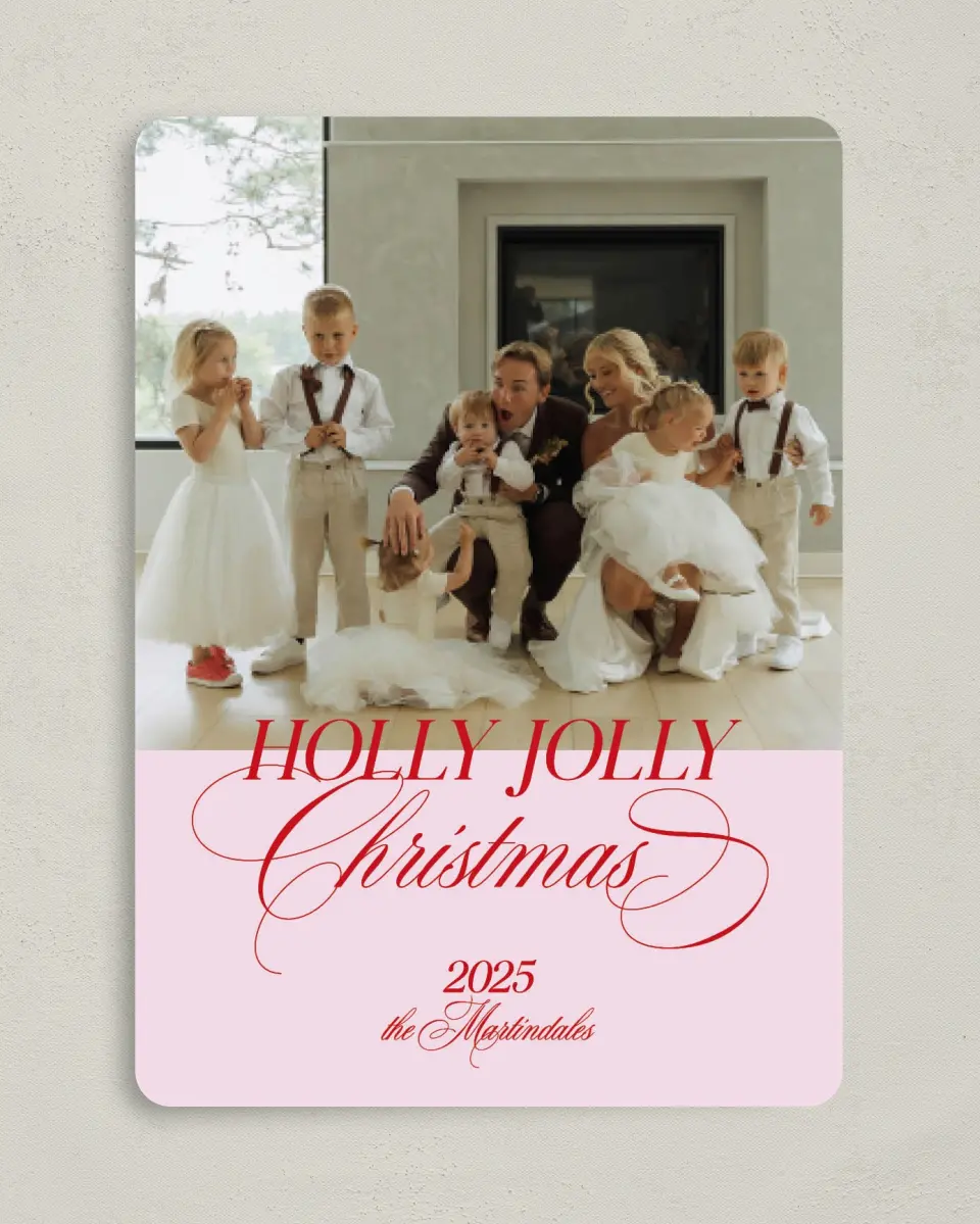 This is a 5" x 7" Christmas Card called Holly Jolly printed in full color on Premium Smooth paper