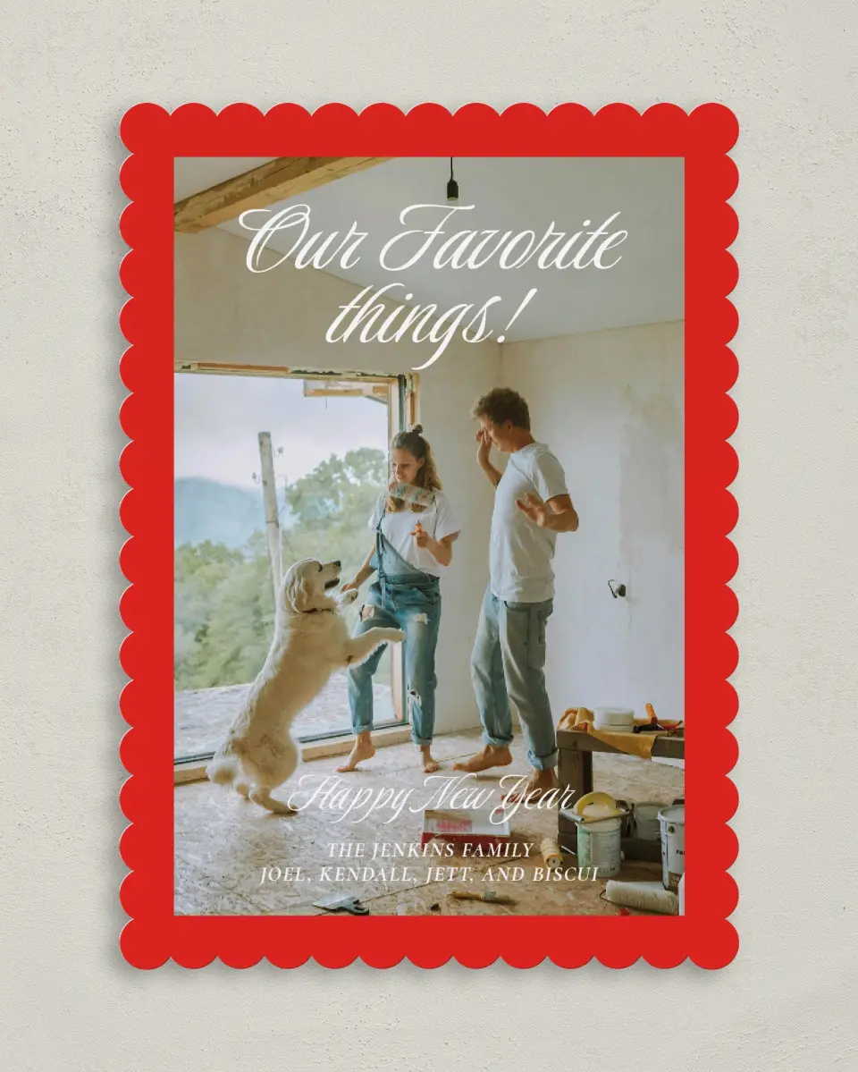 This is a 5" x 7" Christmas Card called Our Favorite Things printed in full color on Premium Smooth paper on Premium Smooth paper on Premium Smooth paper
