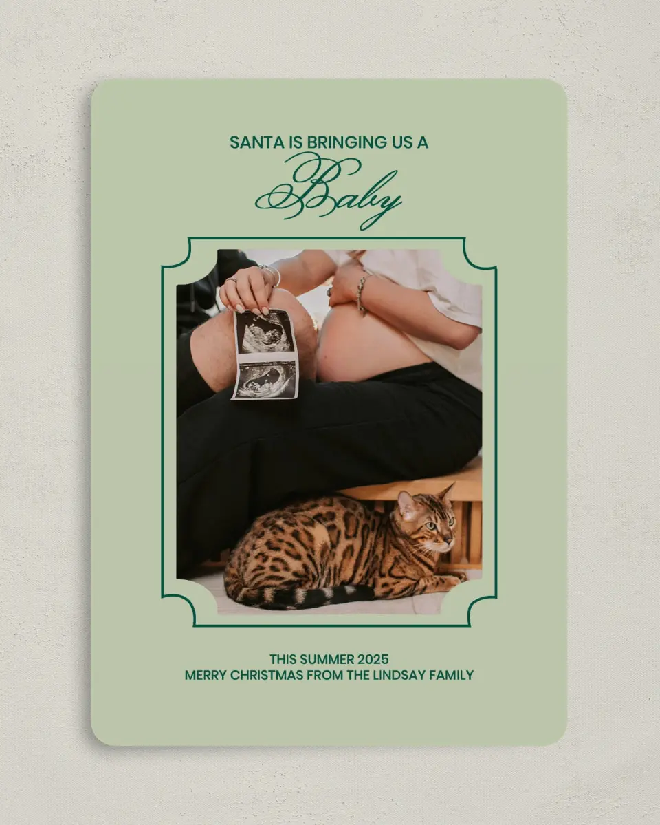 This is a 5" x 7" Christmas Card called Snuggles & Snowflakes printed in full color on Premium Smooth paper