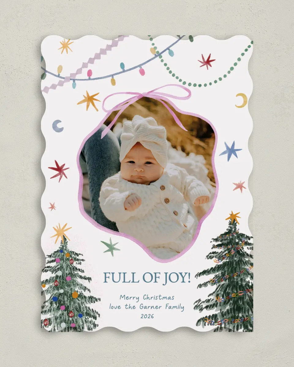 This is a 5" x 7" Christmas Card called Joy Filled Christmas printed in full color on Premium Smooth paper