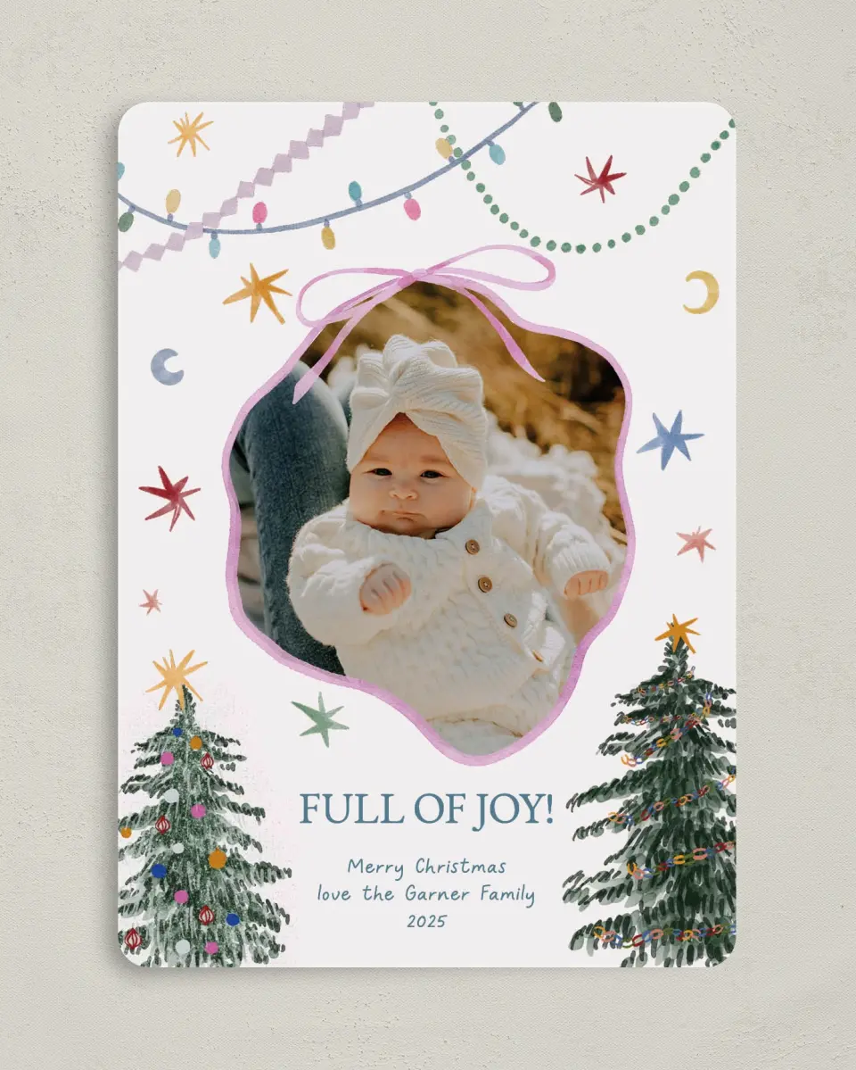 This is a 5" x 7" Christmas Card called Joy Filled Christmas printed in full color on Premium Smooth paper
