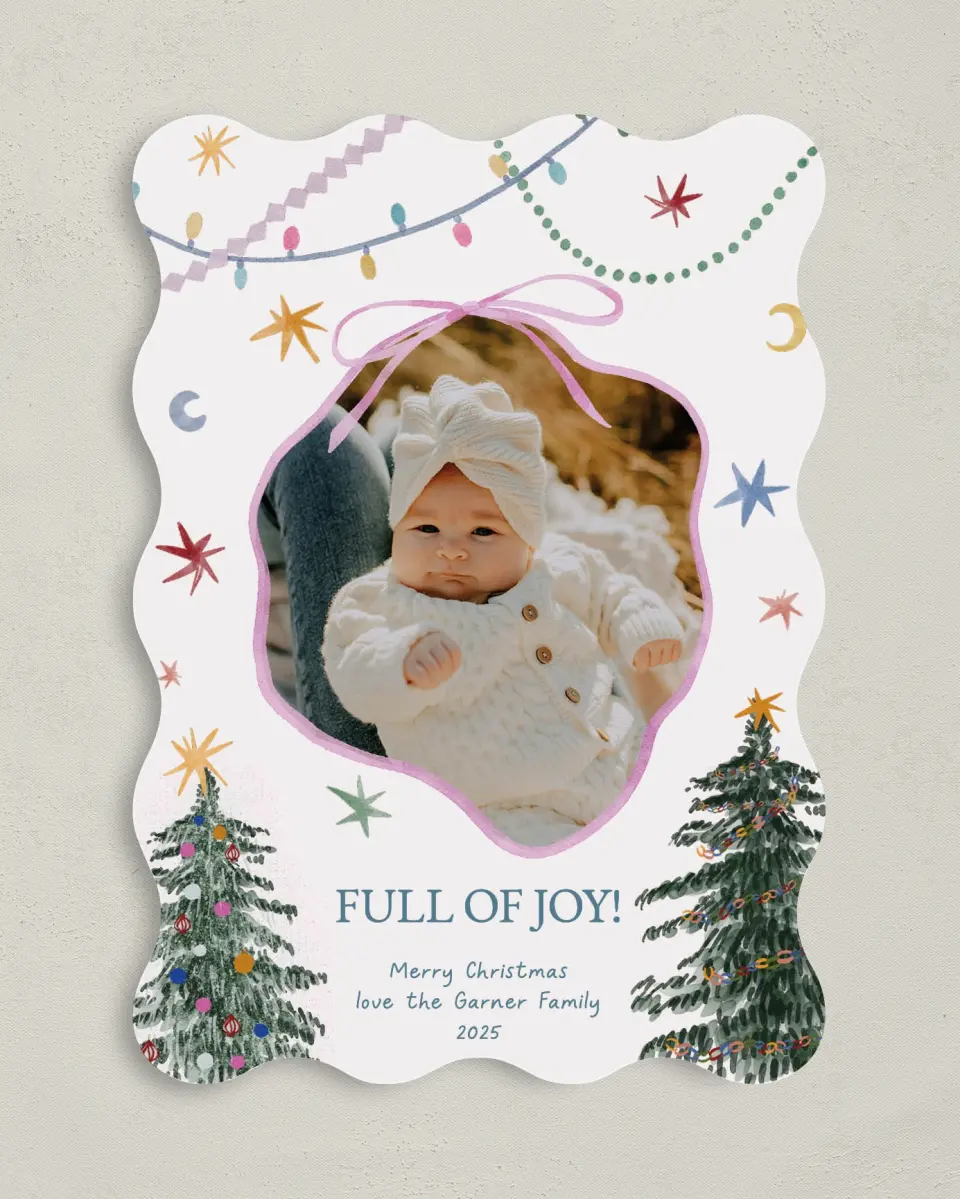 This is a 5" x 7" Christmas Card called Joy Filled Christmas printed in full color on Premium Smooth paper
