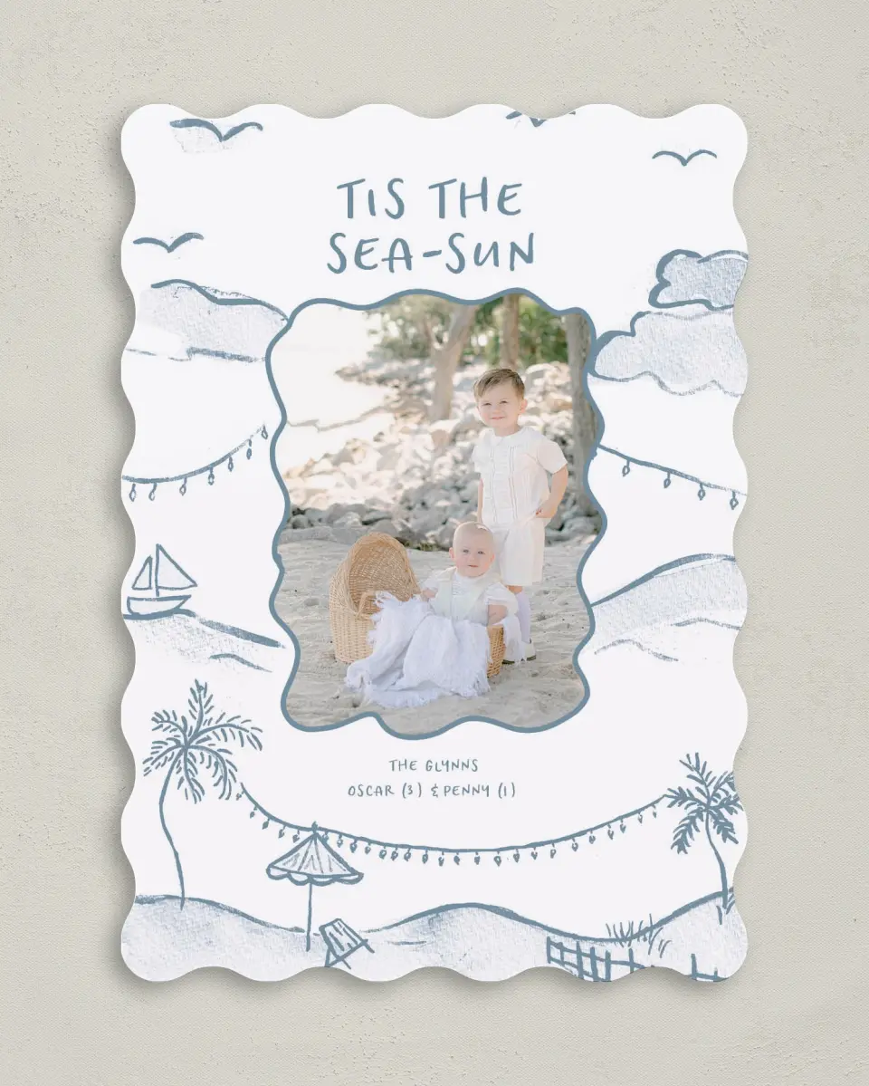 This is a 5" x 7" Christmas Card called Tis the Sea-Sun printed in full color on Premium Smooth paper