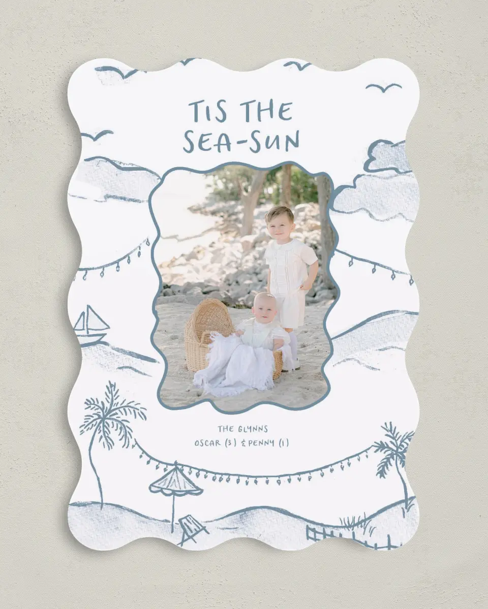This is a 5" x 7" Christmas Card called Tis the Sea-Sun printed in full color on Premium Smooth paper