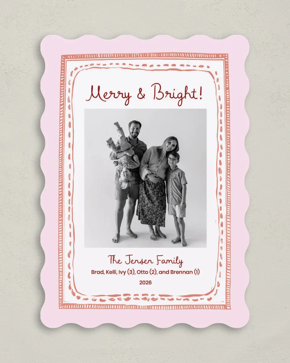 This is a 5" x 7" Christmas Card called Merry & Bright printed in full color on Premium Smooth paper