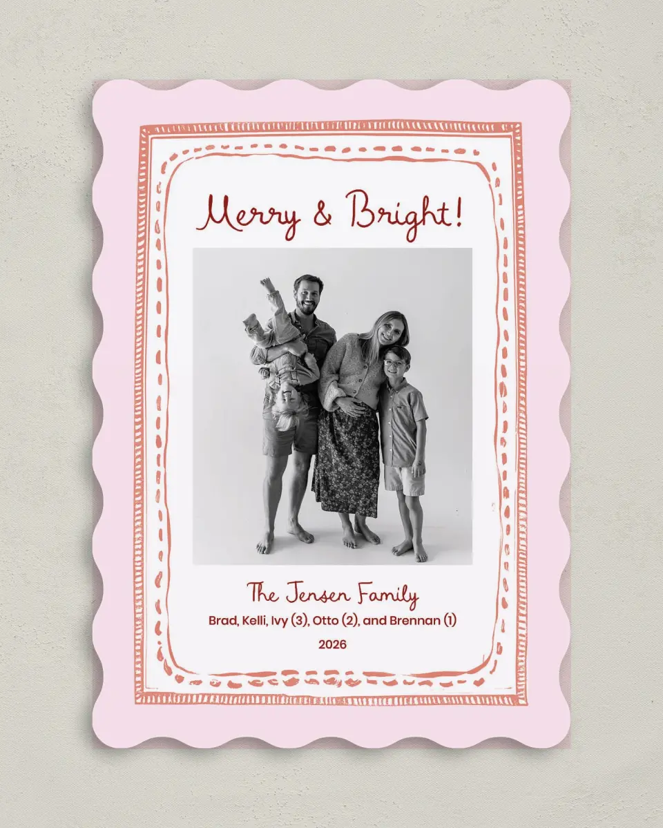 This is a 5" x 7" Christmas Card called Merry & Bright printed in full color on Premium Smooth paper