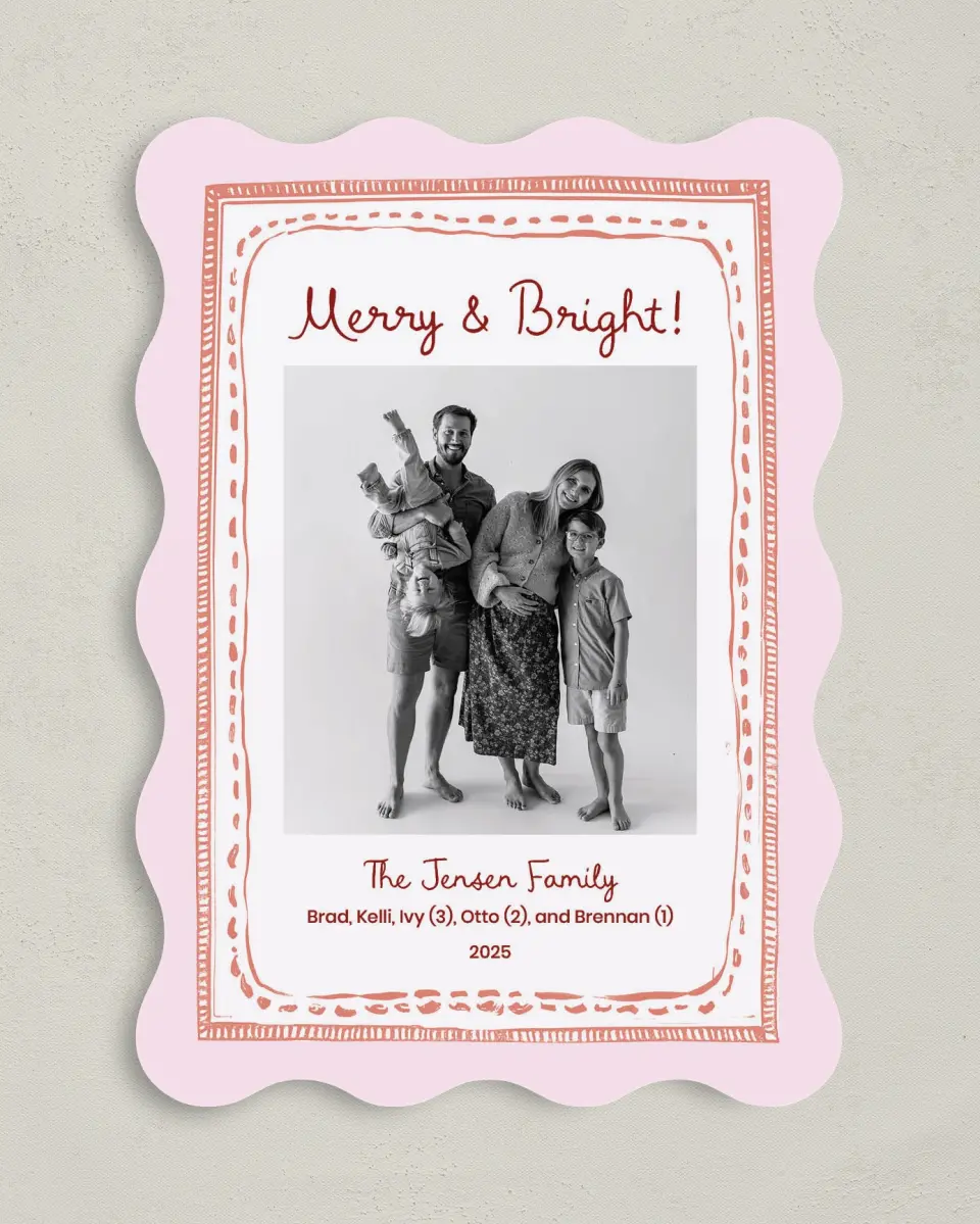 This is a 5" x 7" Christmas Card called Merry & Bright printed in full color on Premium Smooth paper