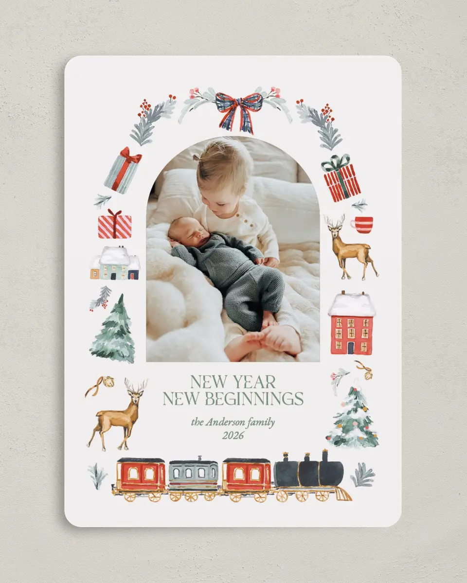 This is a 5" x 7" Christmas Card called Vintage Train printed in full color on Premium Smooth paper