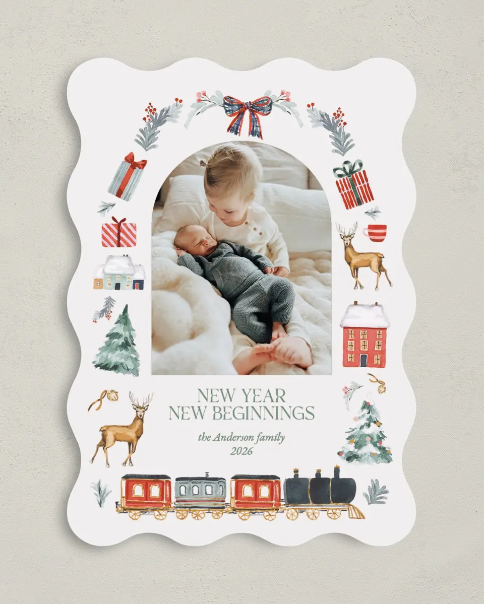 This is a 5" x 7" Christmas Card called Vintage Train printed in full color on Premium Smooth paper