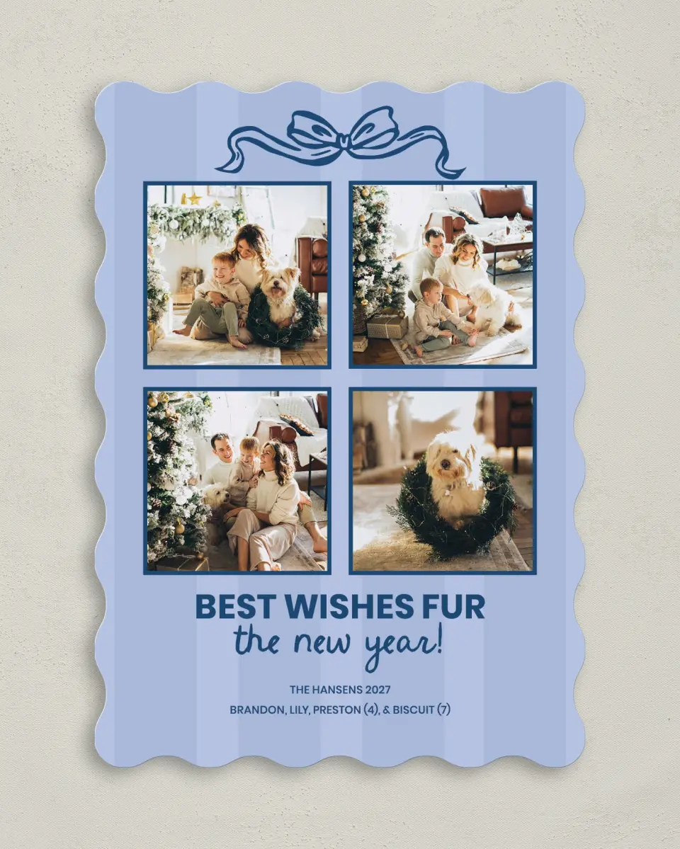 This is a 5" x 7" Christmas Card called Fur Wishes printed in full color on Premium Smooth paper