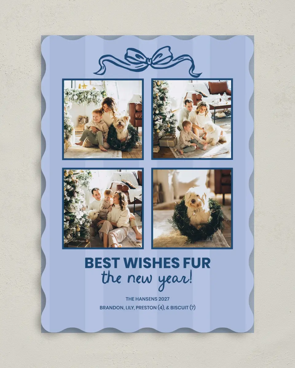 This is a 5" x 7" Christmas Card called Fur Wishes printed in full color on Premium Smooth paper