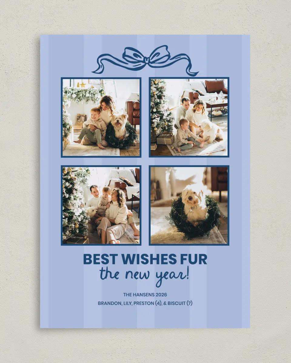 This is a 5" x 7" Christmas Card called Fur Wishes printed in full color on Premium Smooth paper