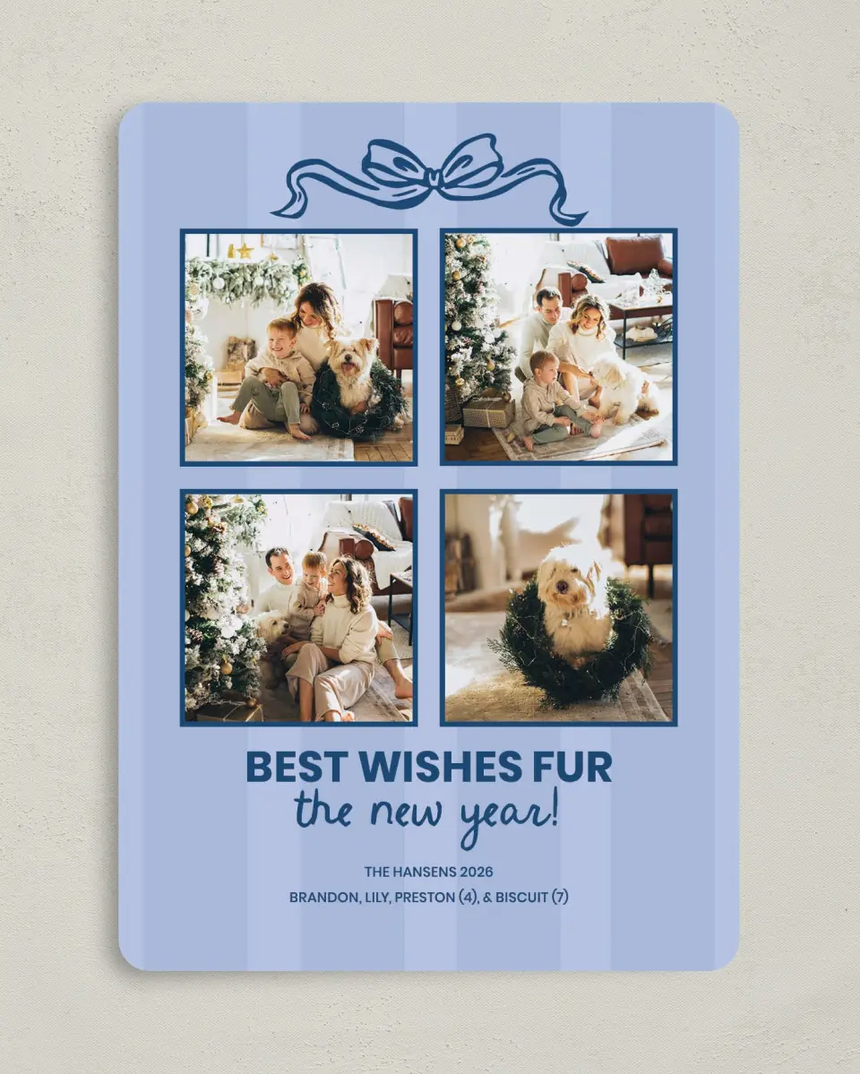 This is a 5" x 7" Christmas Card called Fur Wishes printed in full color on Premium Smooth paper