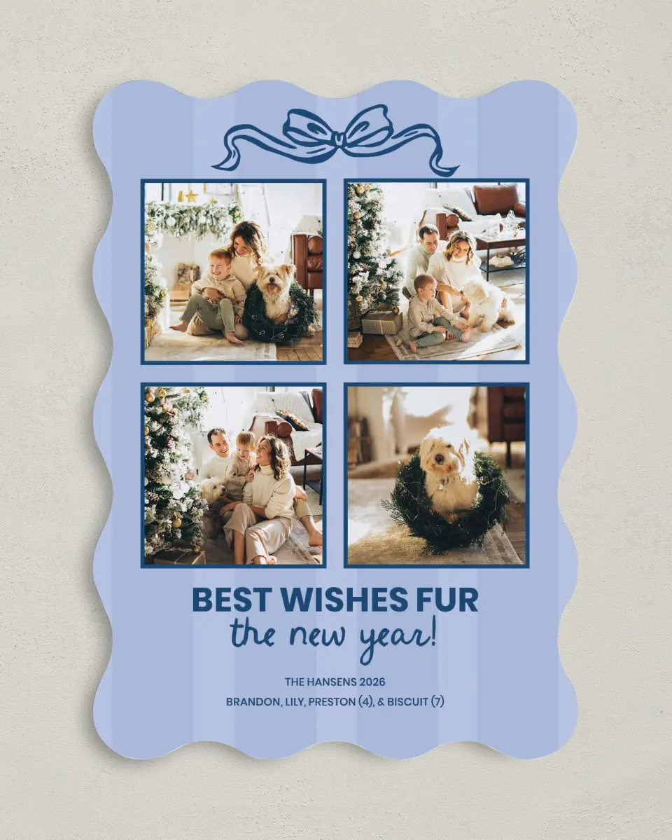 This is a 5" x 7" Christmas Card called Fur Wishes printed in full color on Premium Smooth paper