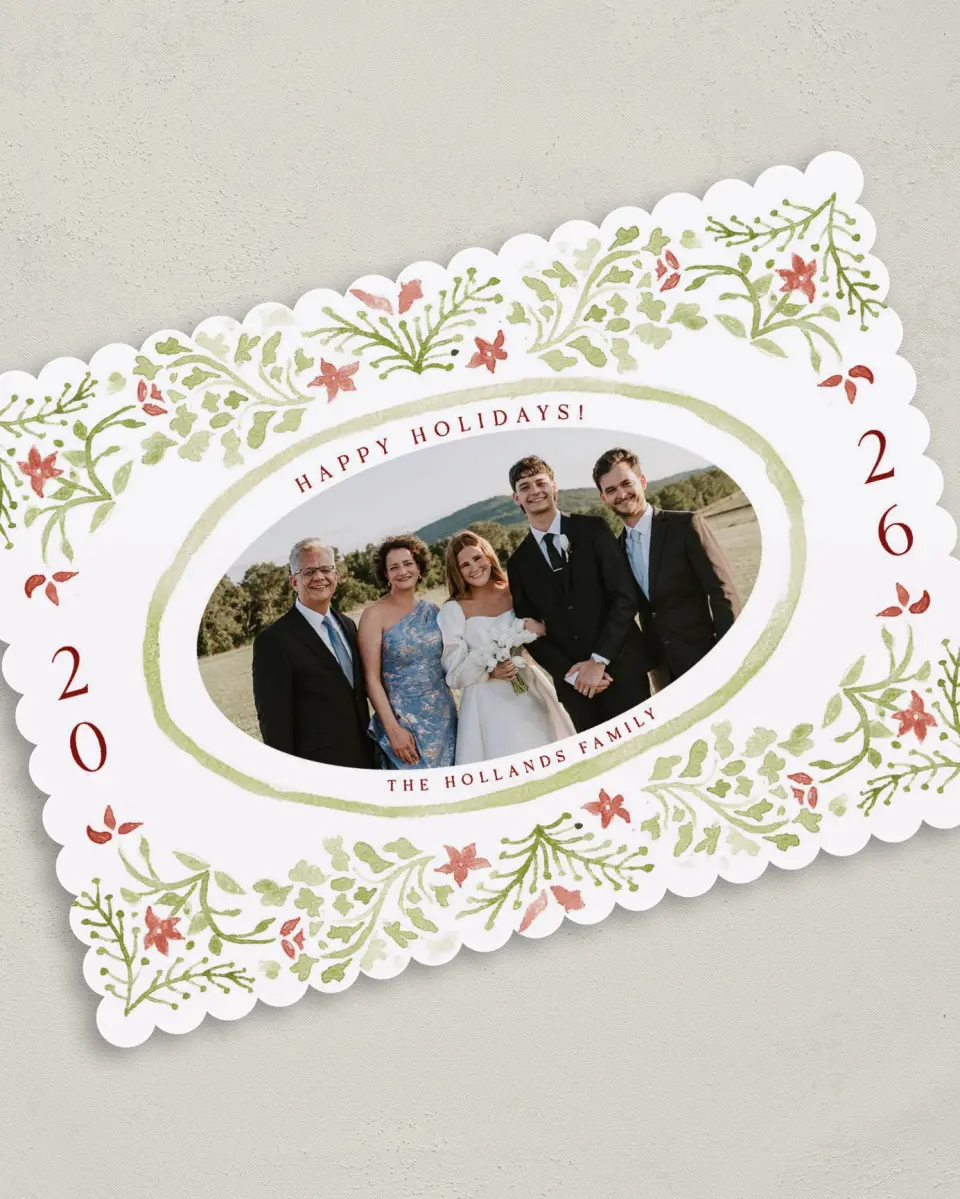This is a 5" x 7" Christmas Card called Festive Frame printed in full color on Premium Smooth paper on Premium Smooth paper on Premium Smooth paper
