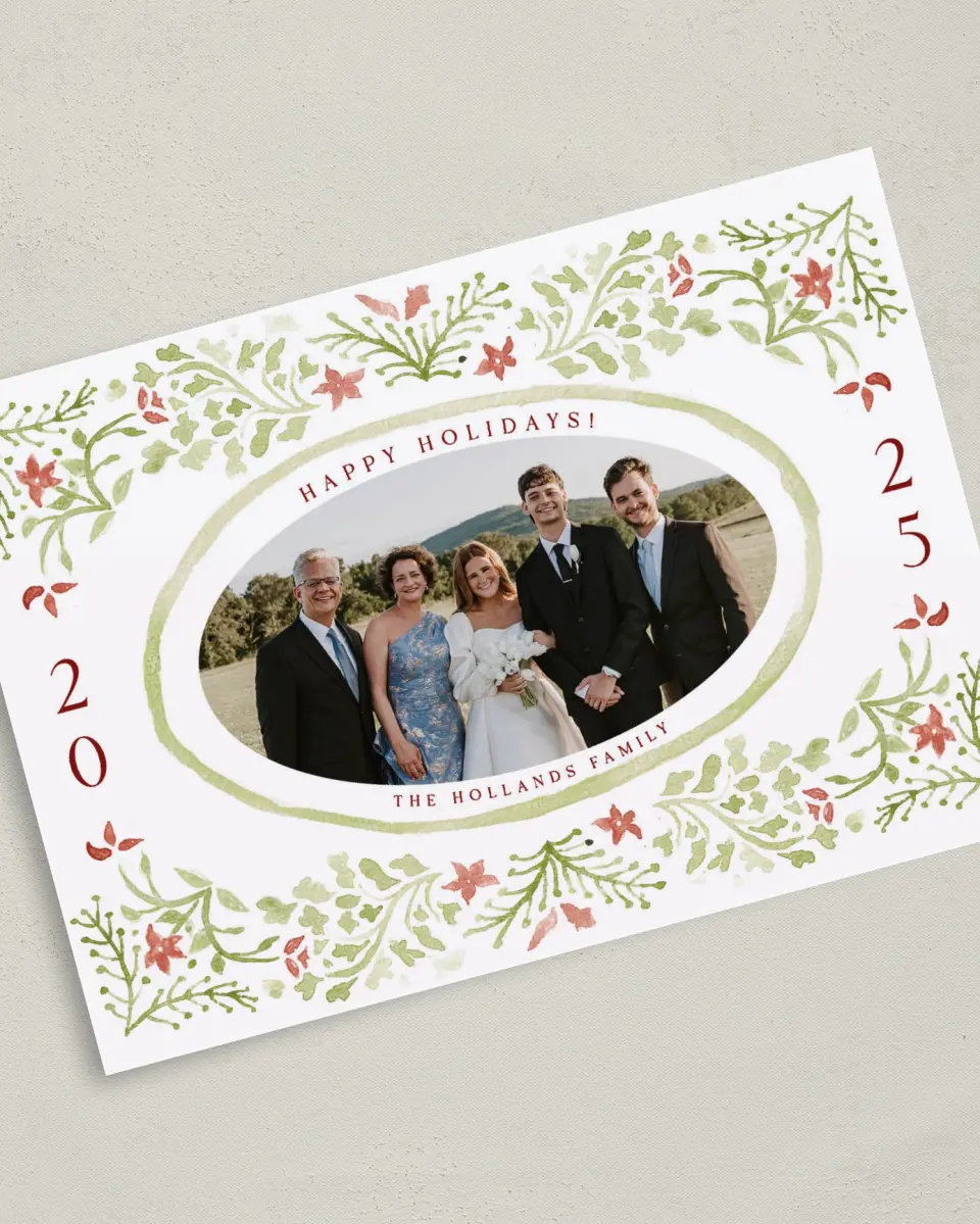 This is a 5" x 7" Christmas Card called Festive Frame printed in full color on Premium Smooth paper