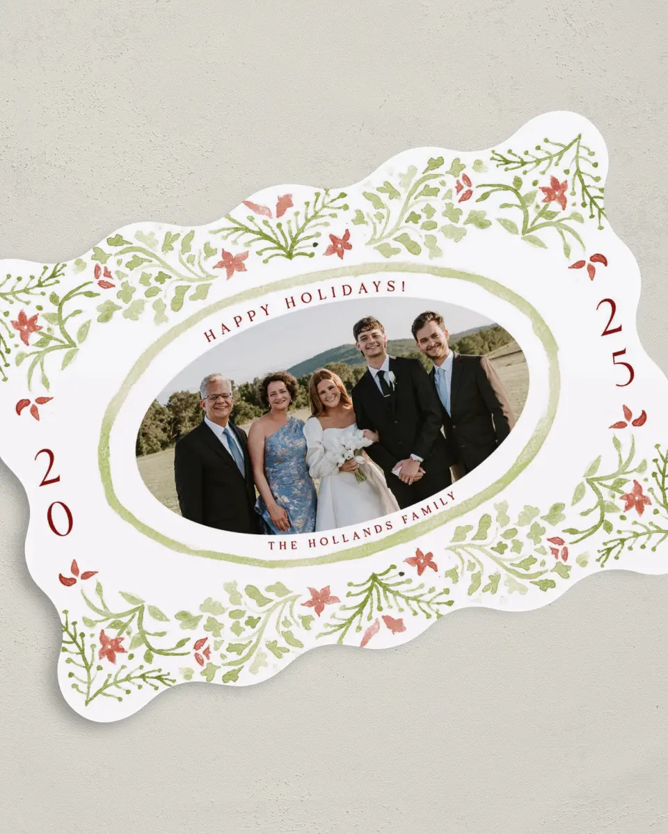 This is a 5" x 7" Christmas Card called Festive Frame printed in full color on Premium Smooth paper