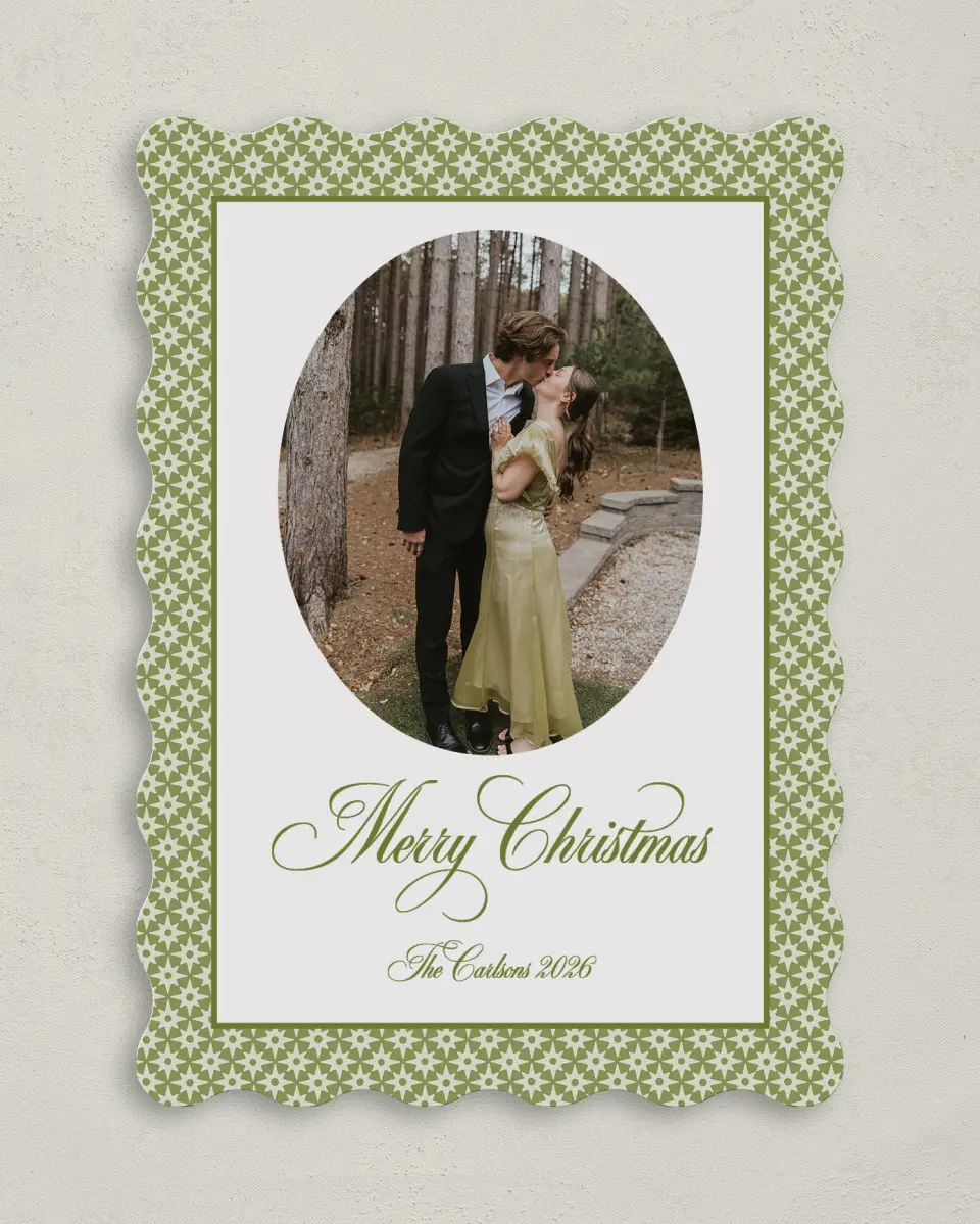 This is a 5" x 7" Christmas Card called Holly & Pine printed in full color on Premium Smooth paper