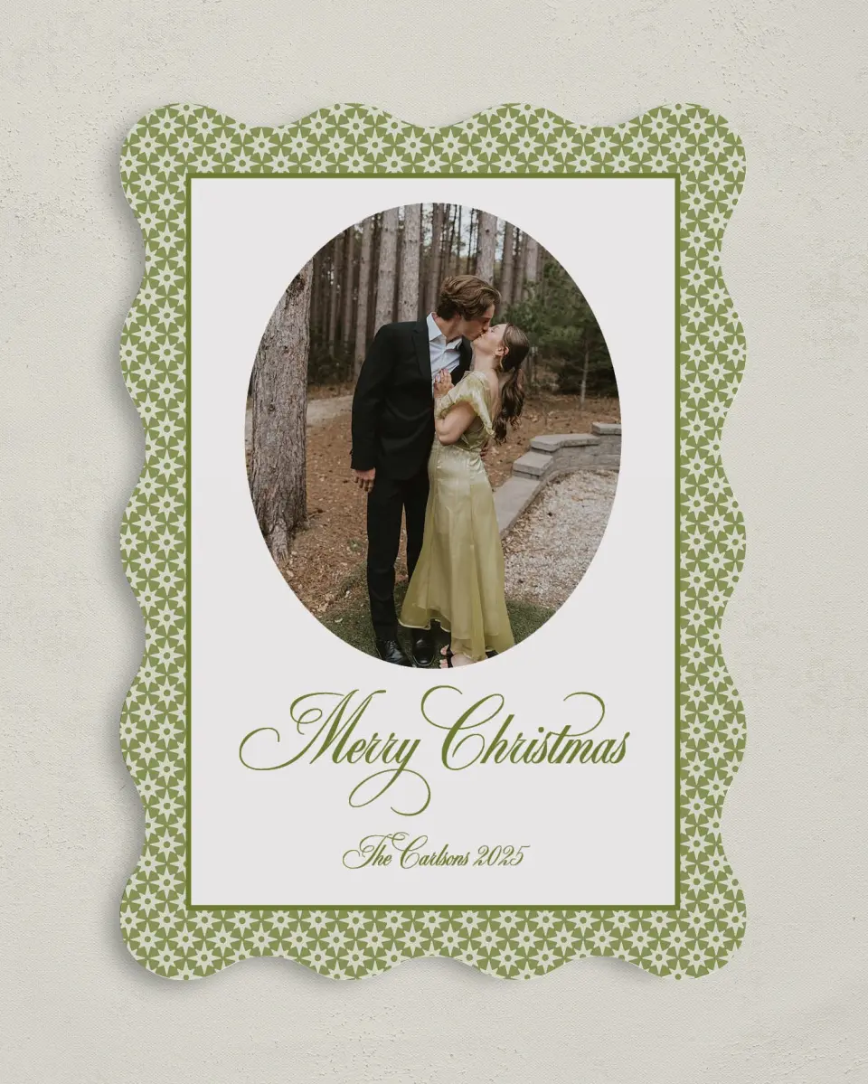 This is a 5" x 7" Christmas Card called Holly & Pine printed in full color on Premium Smooth paper
