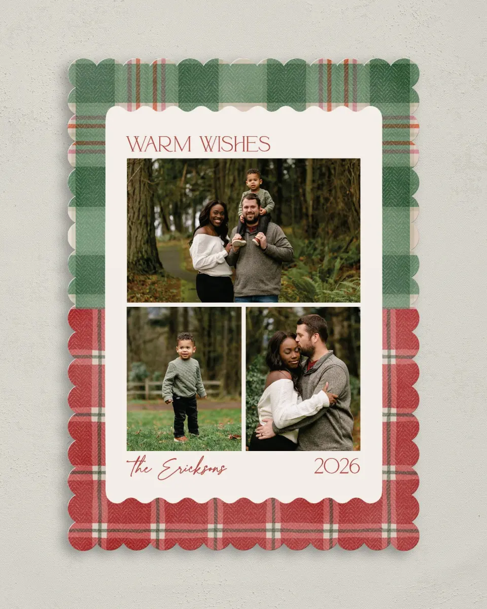 This is a 5" x 7" Christmas Card called Plaid Pairing printed in full color on Premium Smooth paper on Premium Smooth paper on Premium Smooth paper