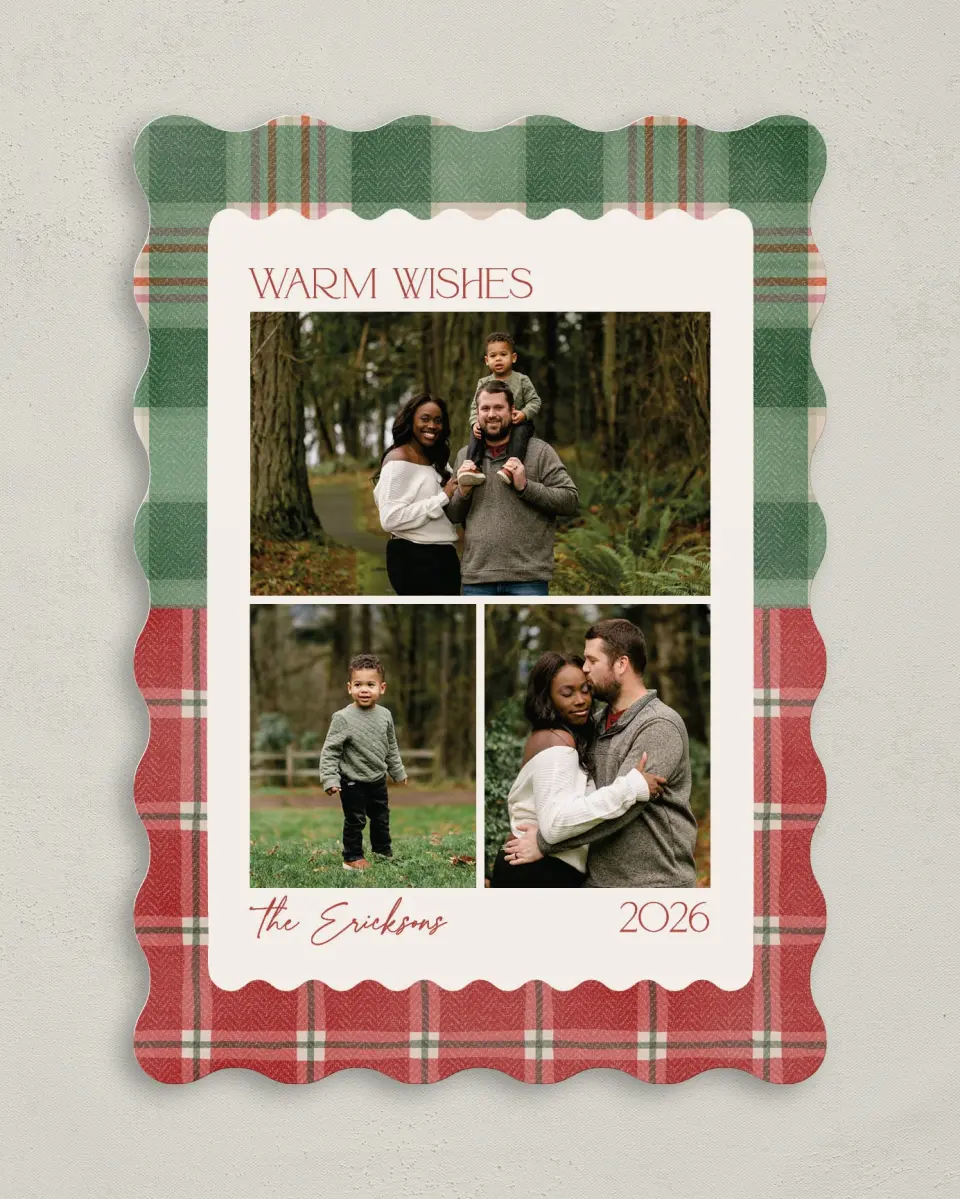 This is a 5" x 7" Christmas Card called Plaid Pairing printed in full color on Premium Smooth paper