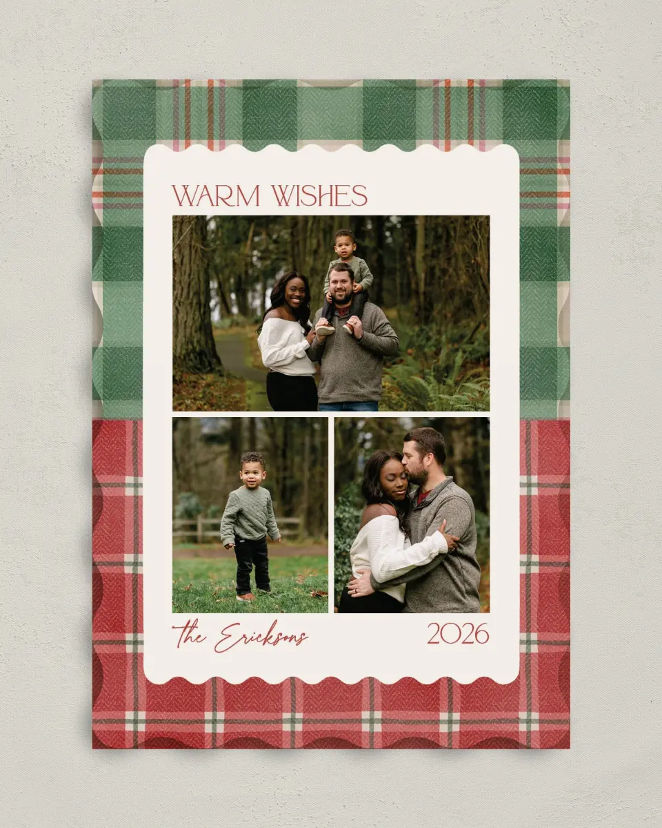 This is a 5" x 7" Christmas Card called Plaid Pairing printed in full color on Premium Smooth paper