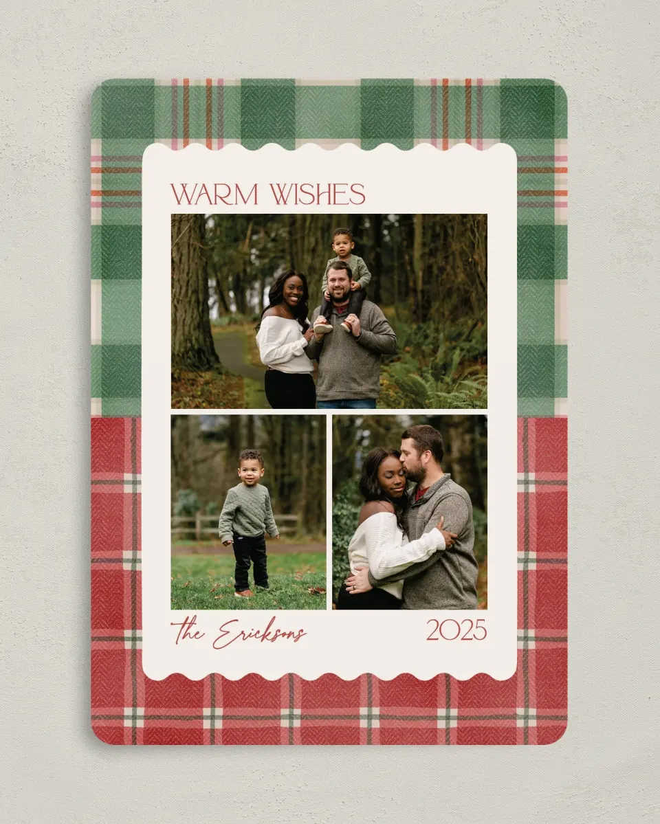 This is a 5" x 7" Christmas Card called Plaid Pairing printed in full color on Premium Smooth paper