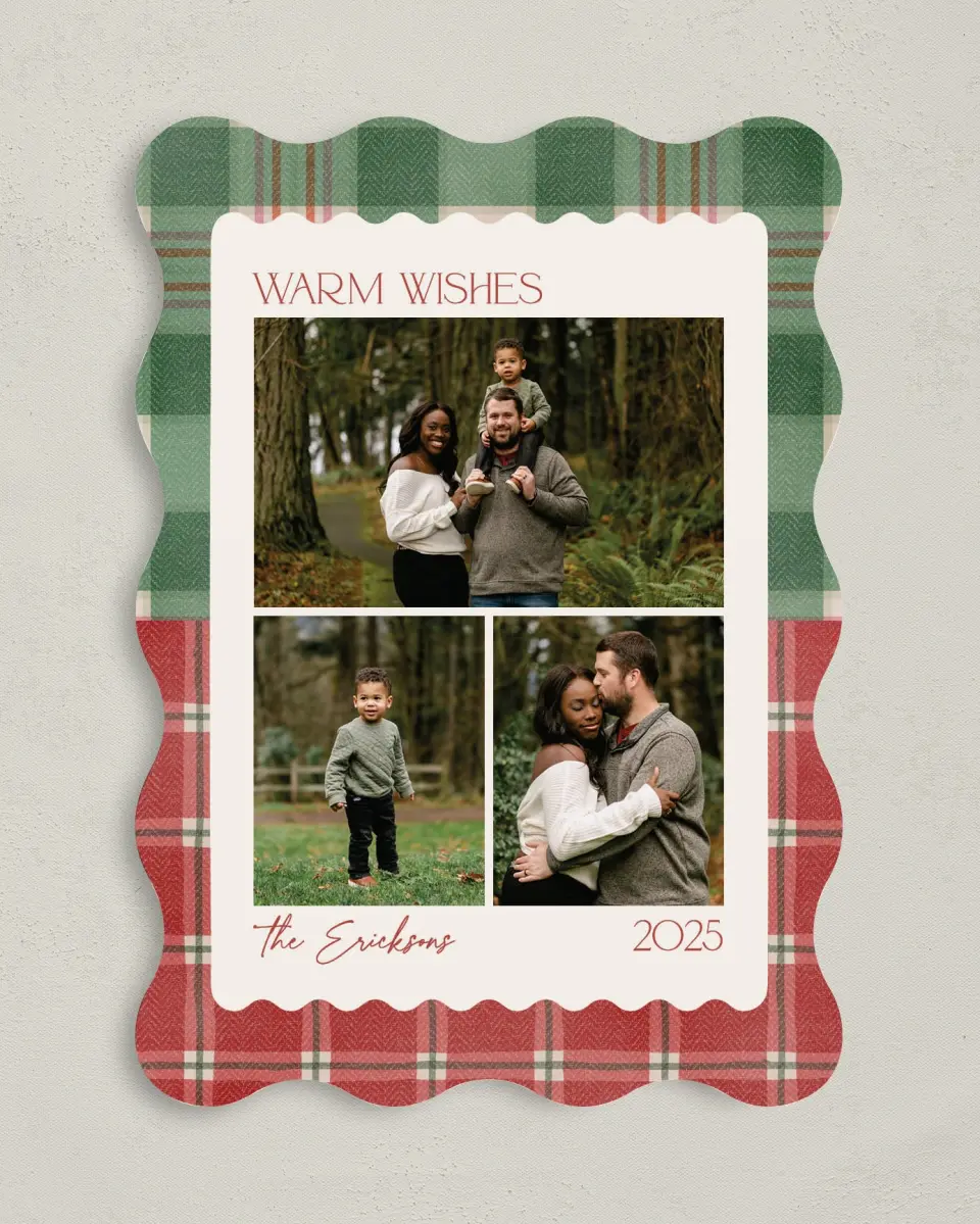 This is a 5" x 7" Christmas Card called Plaid Pairing printed in full color on Premium Smooth paper
