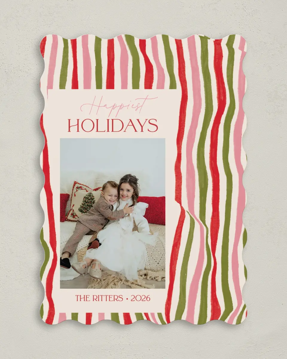 This is a 5" x 7" Christmas Card called Candy Stripes printed in full color on Premium Smooth paper