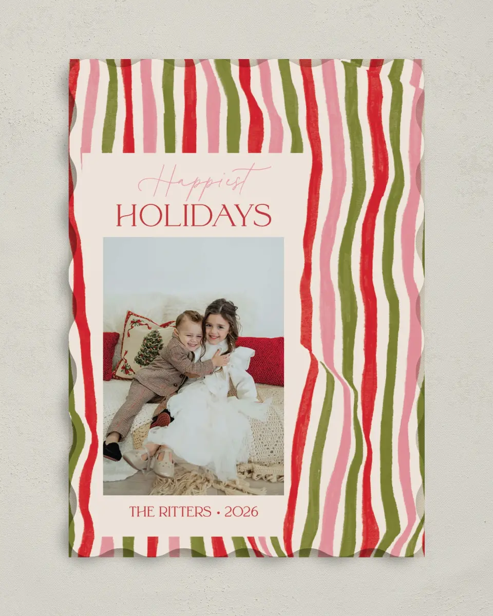 This is a 5" x 7" Christmas Card called Candy Stripes printed in full color on Premium Smooth paper