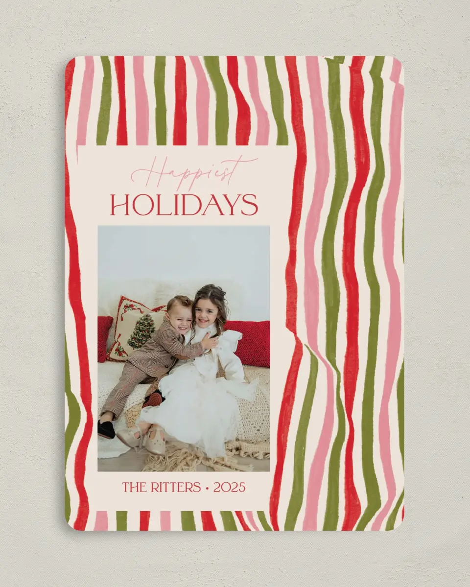 This is a 5" x 7" Christmas Card called Candy Stripes printed in full color on Premium Smooth paper