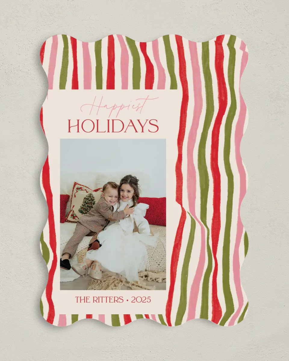This is a 5" x 7" Christmas Card called Candy Stripes printed in full color on Premium Smooth paper