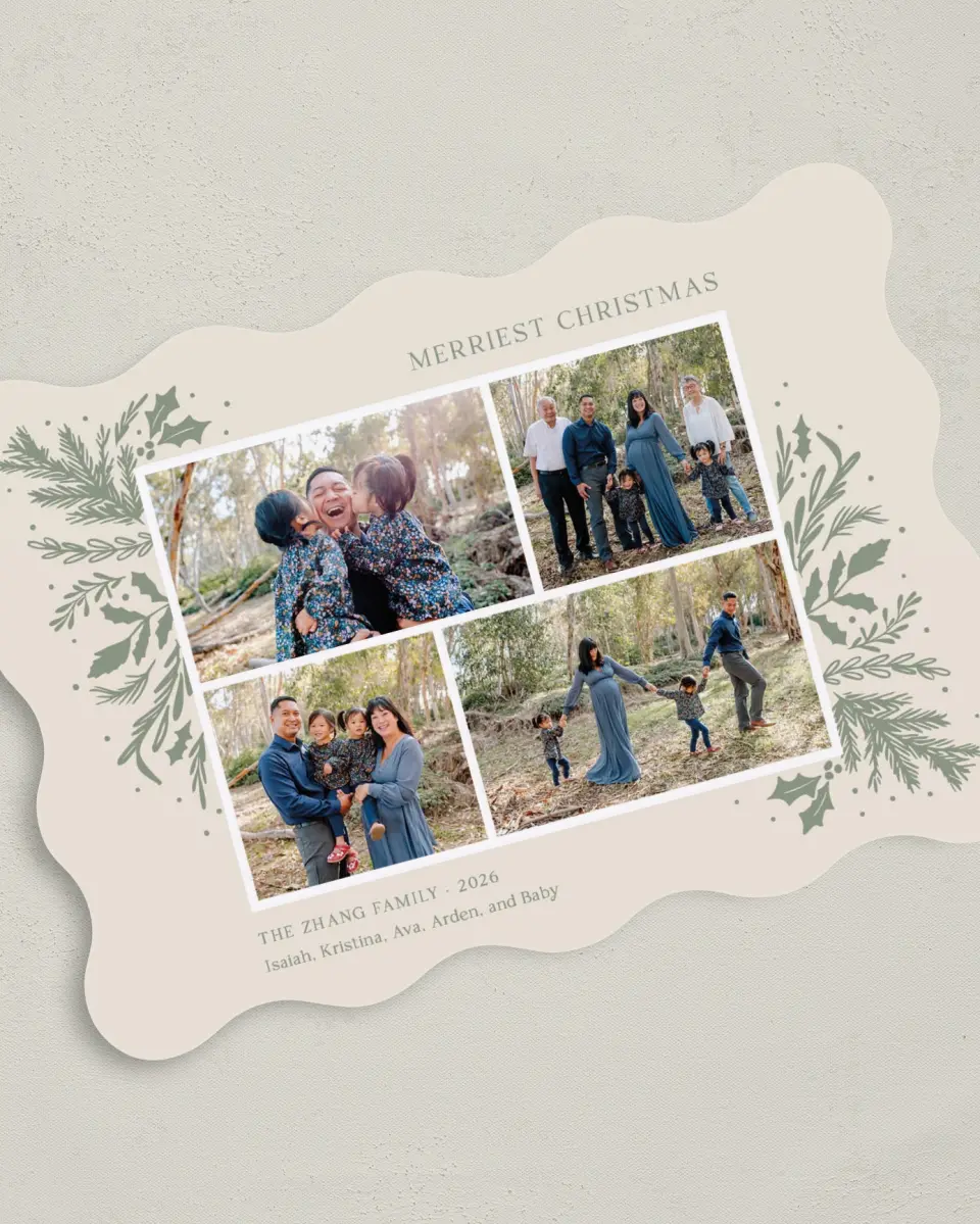 This is a 5" x 7" Christmas Card called Bountiful Branches printed in full color with Gold foil on Premium Smooth paper