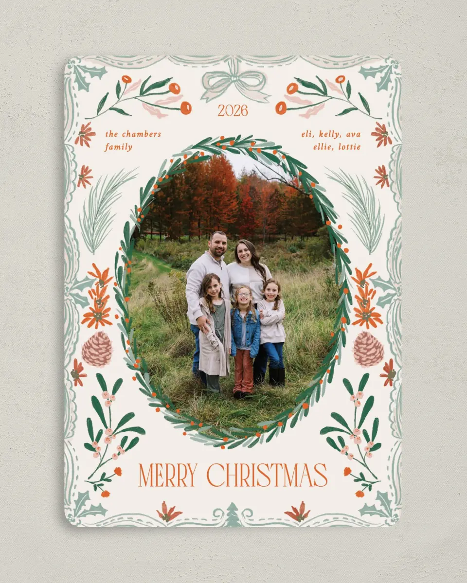 This is a 5" x 7" Christmas Card called Holiday Grove printed in full color with Gold foil on Premium Smooth paper