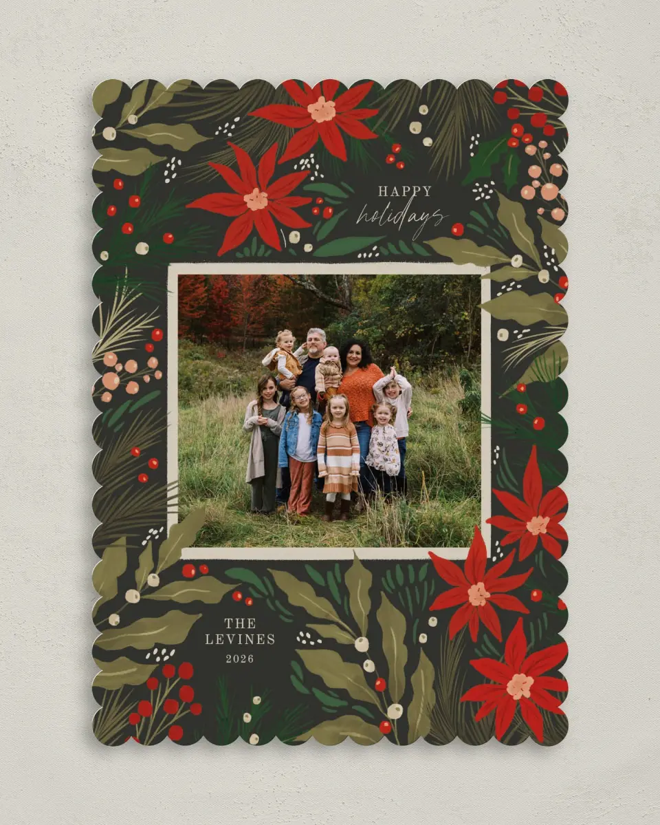 This is a 5" x 7" Christmas Card called Pretty Poinsettia printed in full color on Premium Smooth paper on Premium Smooth paper on Premium Smooth paper