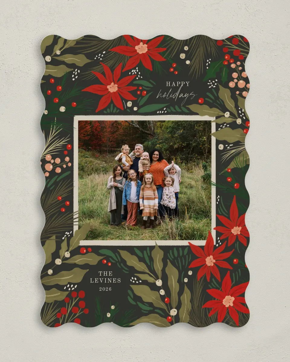 This is a 5" x 7" Christmas Card called Pretty Poinsettia printed in full color on Premium Smooth paper