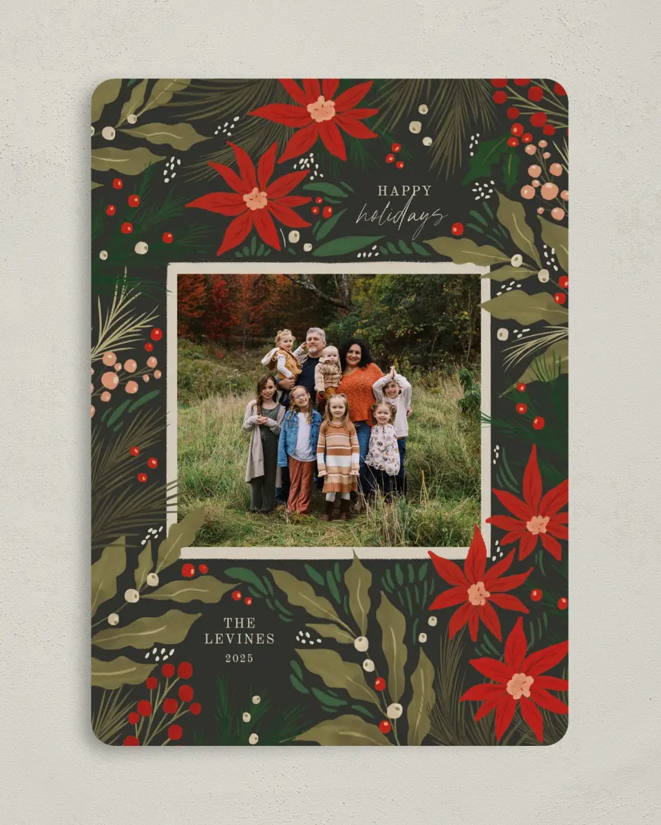 This is a 5" x 7" Christmas Card called Pretty Poinsettia printed in full color on Premium Smooth paper