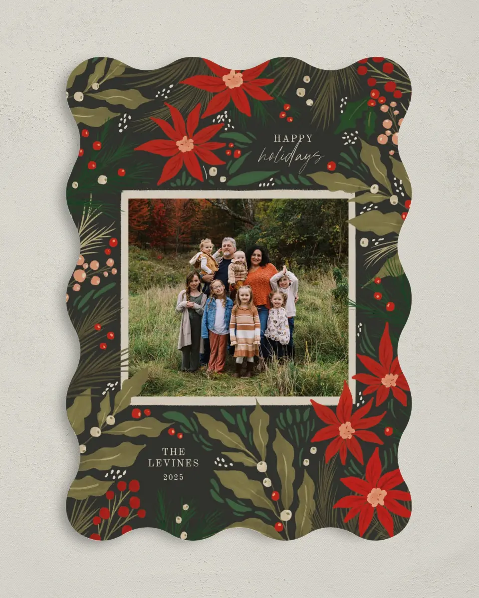 This is a 5" x 7" Christmas Card called Pretty Poinsettia printed in full color on Premium Smooth paper